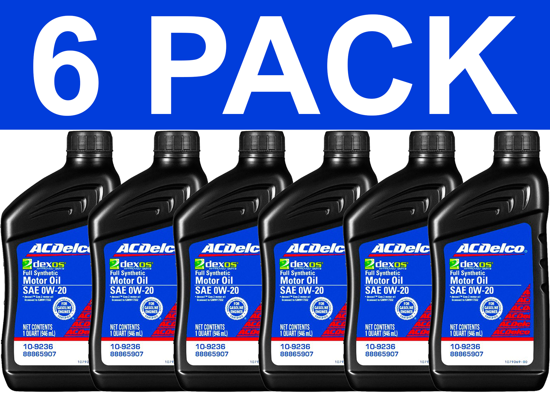 6 Pack AC Delco 10-9236 Fully Synthetic SAE 0W-20 Gen 2 Dexos1 Motor Engine  Oil